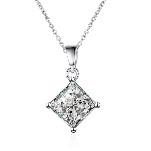 Certified Princess Cut Moissanite Diamond Necklace 2CT - Picture 11 of 12